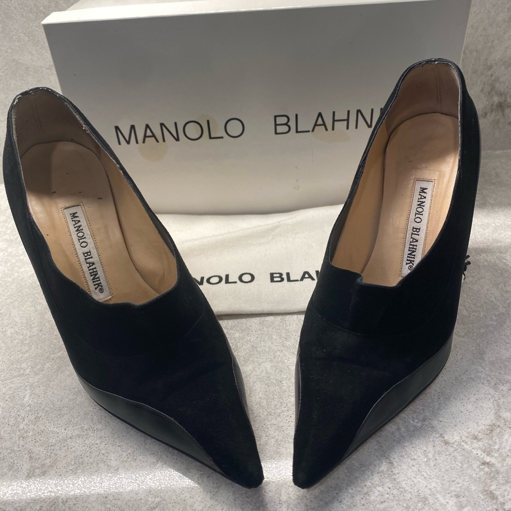 Manolo Blahnik Vintage Booties, Black Leather and Suede